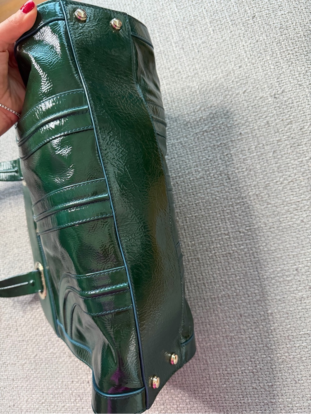 Authentic Bally Emerald Green Patent Leather Top Handle Bag | Rare Vernis Leathe - Picture 3 of 16